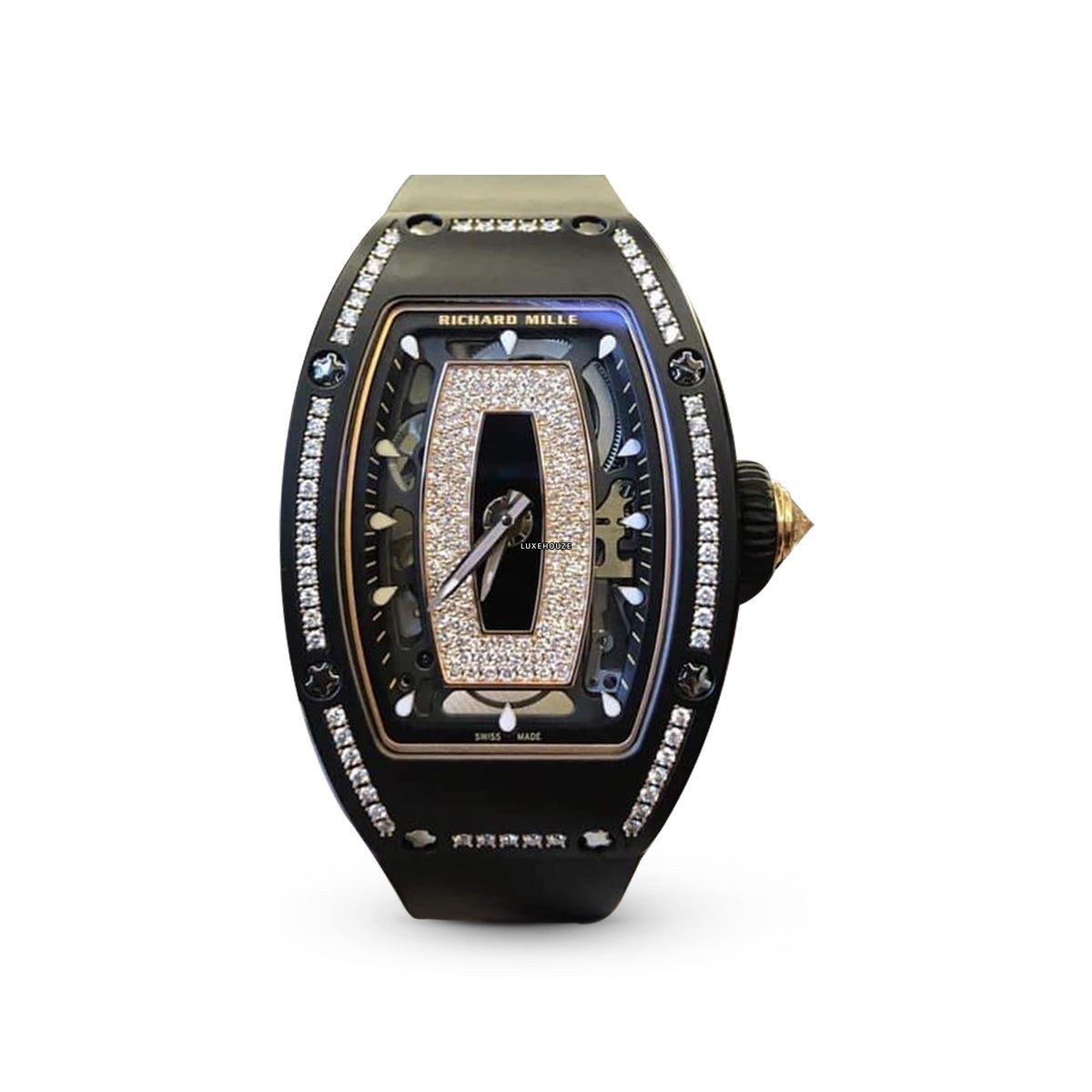 Jam Tangan Richard Mille RM07 01 Black Ceramic 1 Row Diamonds