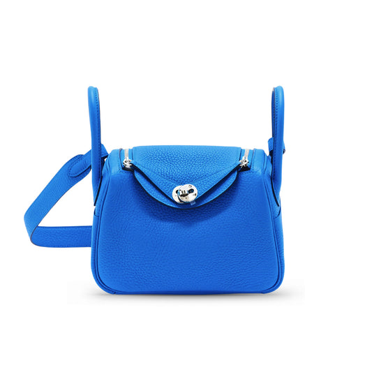 Hermes Mini Lindy Blue Hydra Clemence PHW W