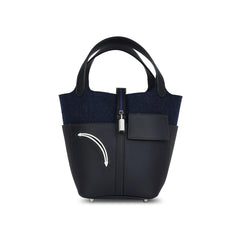 Hermès Picotin Go Team 18 Handbag in Dark Blue Felt and Bleu Caban Swift PHW W