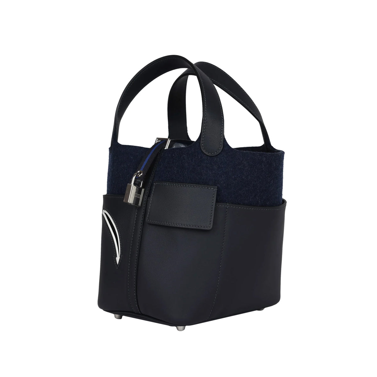 Hermès Picotin Go Team 18 Handbag in Dark Blue Felt and Bleu Caban Swift PHW W