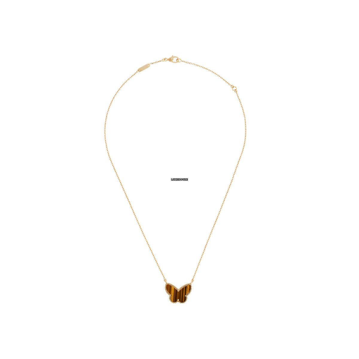 Van Cleef & Arpels Lucky Alhambra butterfly Pendant 18K Yellow Gold Tiger Eye VCARD98500