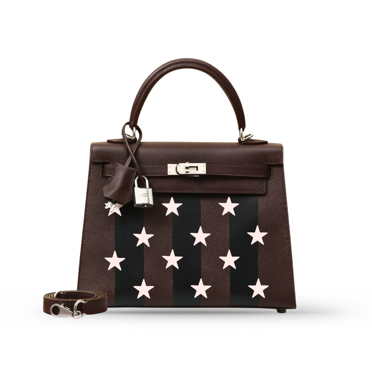 Hermes Kelly 25 Casaque Etoilee Rouge Sellier Black, Rose Darling Epsom PHW W