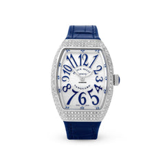 Franck Muller Vanguard V 32 QZ AC.BU (BLC.BU AC) (White Dial, Blue Numbers, Medium Aftersetting)