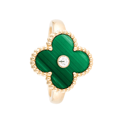 Van Cleef & Arpels Vintage Alhambra Ring 18K Yellow Gold Diamond Malachite VCARO3QM00