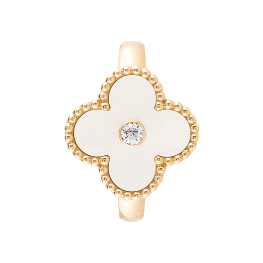 Van Cleef & Arpels Vintage Alhambra Ring 18K Yellow Gold Diamond Mother-of-pearl VCARA41100