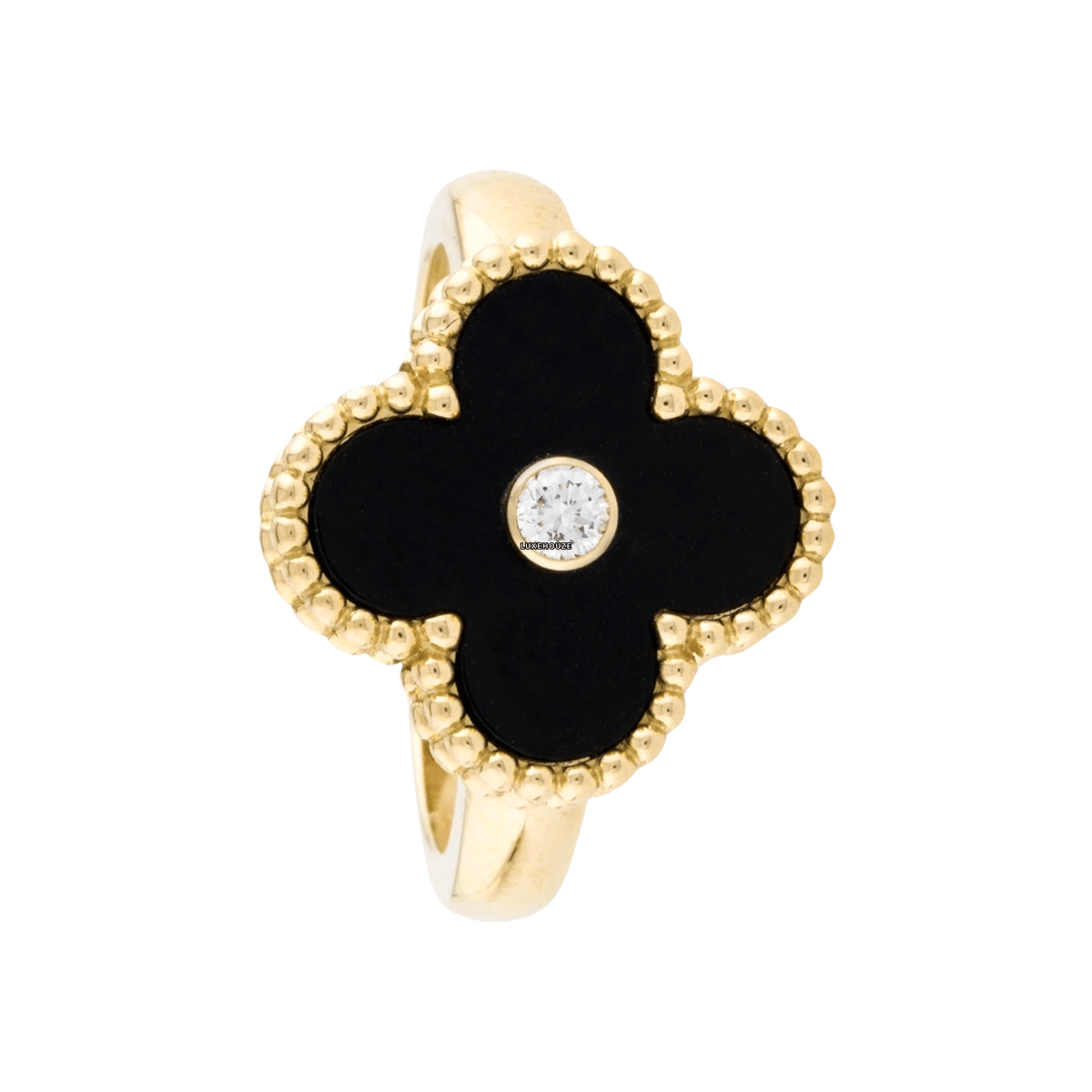 Van Cleef & Arpels Vintage Alhambra Ring 18K Yellow Gold Diamond Onyx VCARA41000