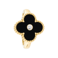 Van Cleef & Arpels Vintage Alhambra Ring 18K Yellow Gold Diamond Onyx VCARA41000