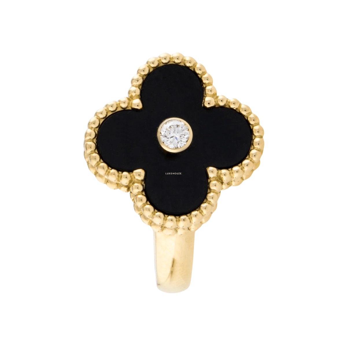 Van Cleef & Arpels Vintage Alhambra Ring 18K Yellow Gold Diamond Onyx VCARA41000