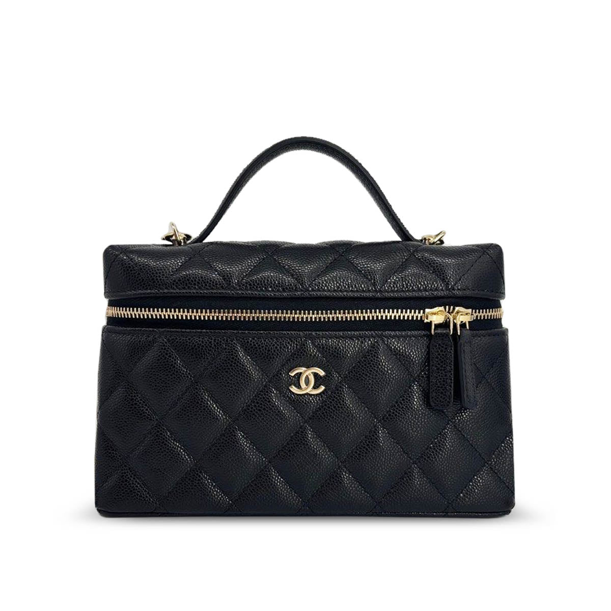 Chanel Vanity Top Handle Slingbag in Black Gold Hardware