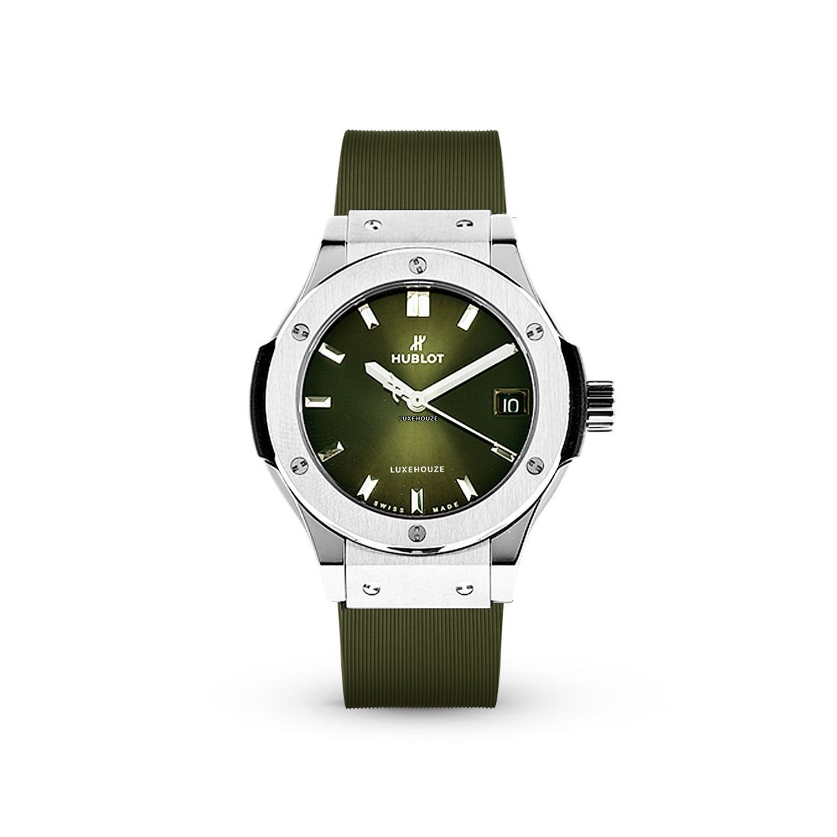 Hublot Classic Fusion 42 Titanium 542.NX.8970.RX Green Dial, Rubber Strap