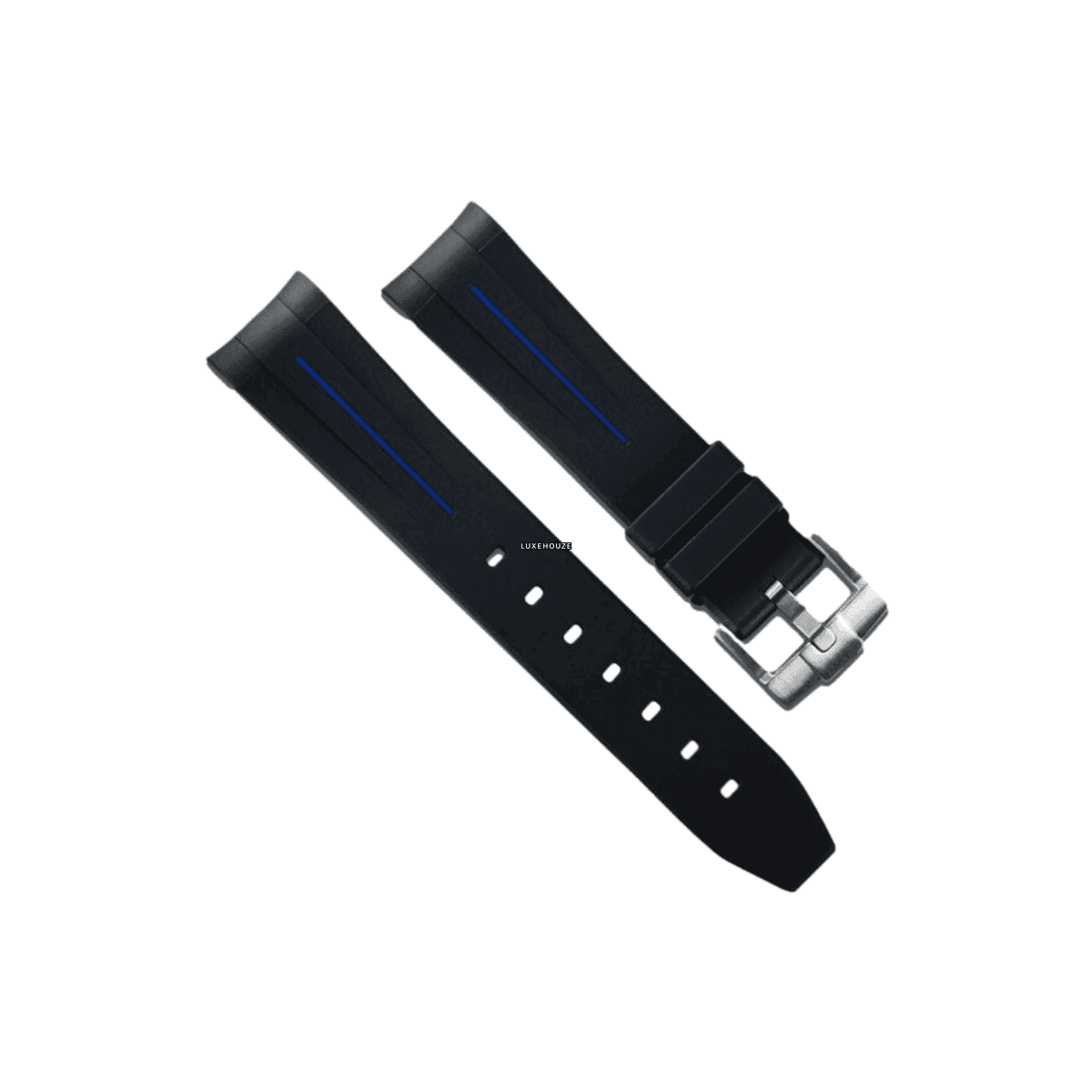 Sport Models Plus Tang Buckle Series VulchromaticÂ® Watch Bands RUBBER B Jet Black / Pacific Blue 