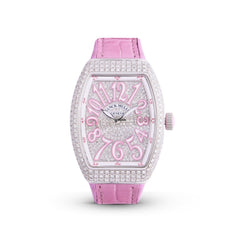 Franck Muller Vanguard V 32 QZ AC.RS (BLC.BLC RS) (White Dial, Pink Numbers, Full Aftersetting)