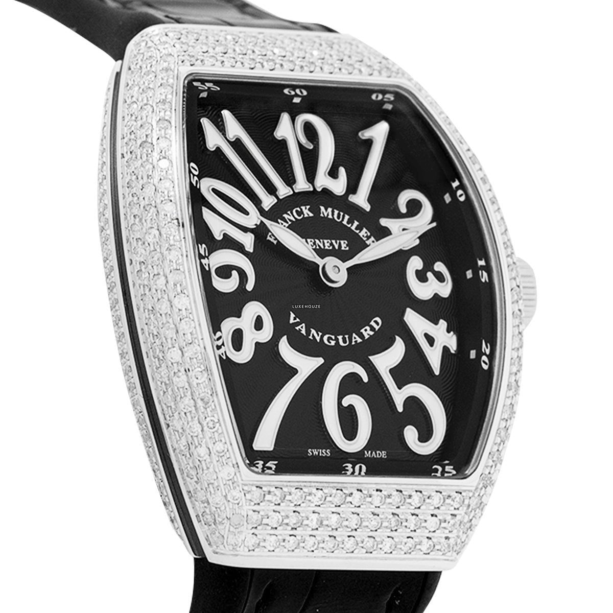 Franck Muller Vanguard V 32 QZ AC.NR (NR.BLC AC) (Black Dial, White Numbers, Medium Aftersetting)