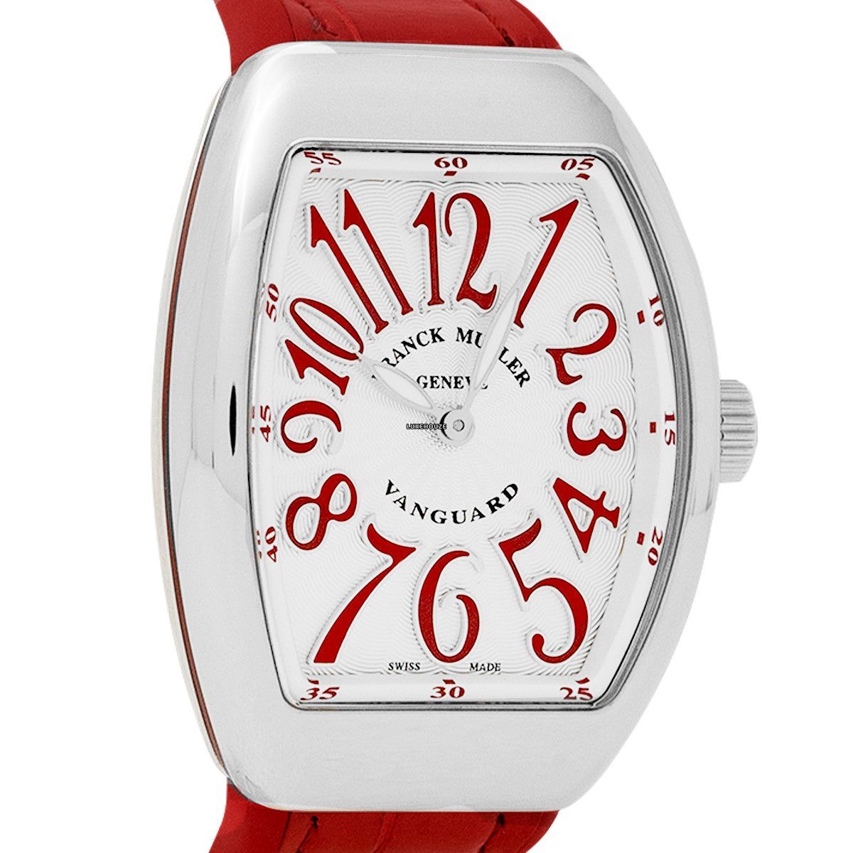 Franck Muller Vanguard V 32 QZ AC.RG (BLC.BLC RG) (White Dial, Red Numbers)