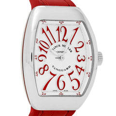 Franck Muller Vanguard V 32 QZ AC.RG (BLC.BLC RG) (White Dial, Red Numbers)