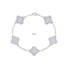 Van Cleef & Arpels Vintage Alhambra Bracelet 5 motifs 18K White Gold Chalcedony VCARD34700