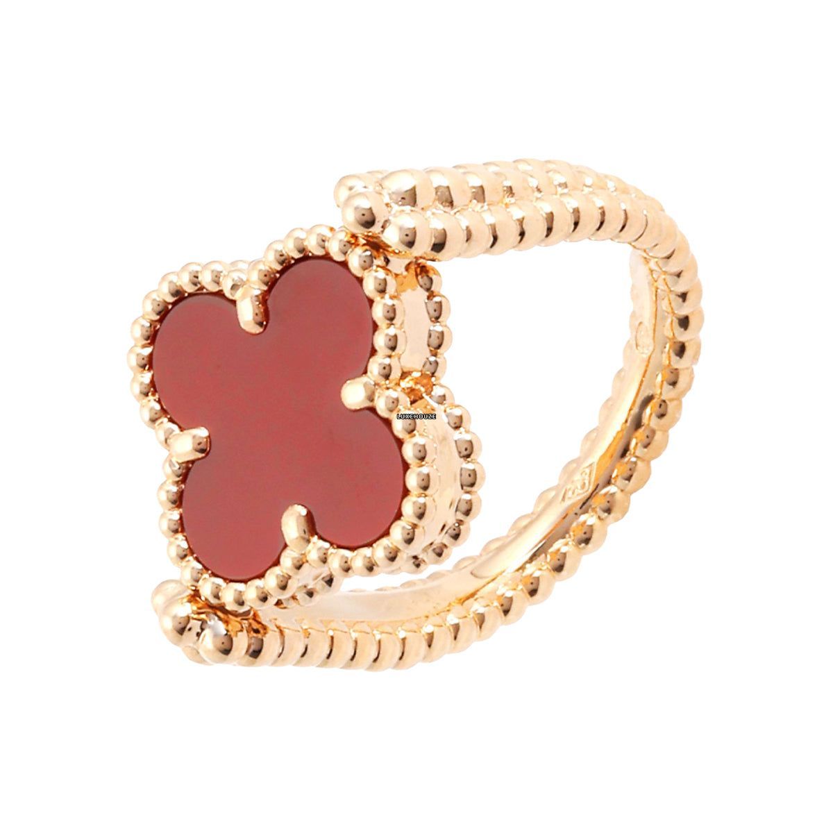 Van Cleef & Arpels Vintage Alhambra Reversible Ring 18K Rose Gold Carnelian Diamond VCARP7U500